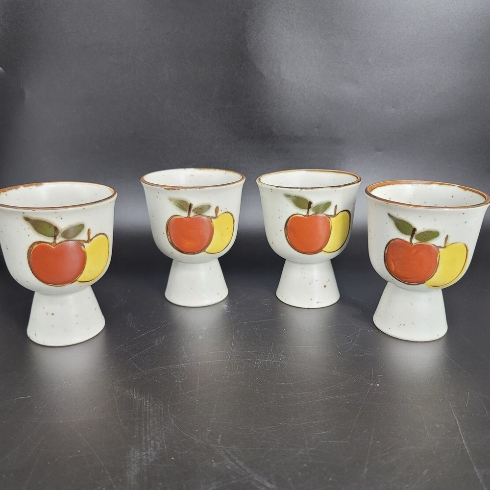 Vintage Otagiri Egg/Desert Cups 4 Apples Speckled Large Stoneware‎ Made In Japan